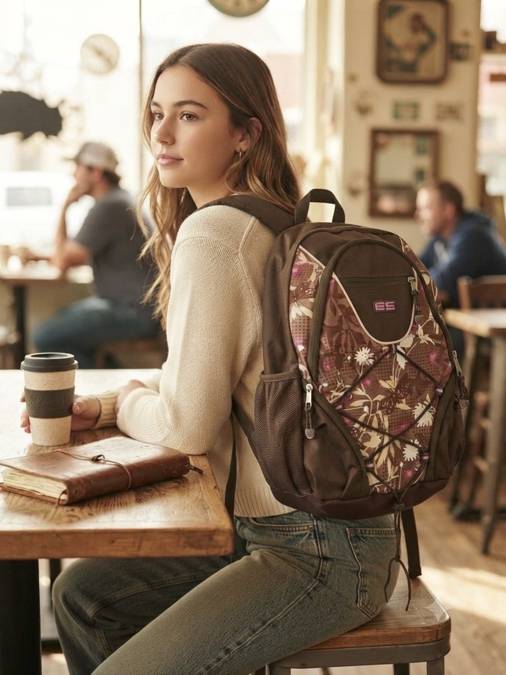 Vintage Y2K Eastsport Floral Butterfly Backpack Brown Pink Retro School Bag